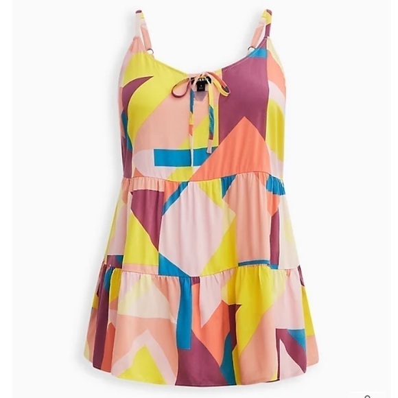 torrid Tops - Torrid Challis Tiered Tie-Front Cami Bright Geometric Print 0X